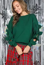 Betsy Crew Neck Sweater With Bow Detail Sleeve