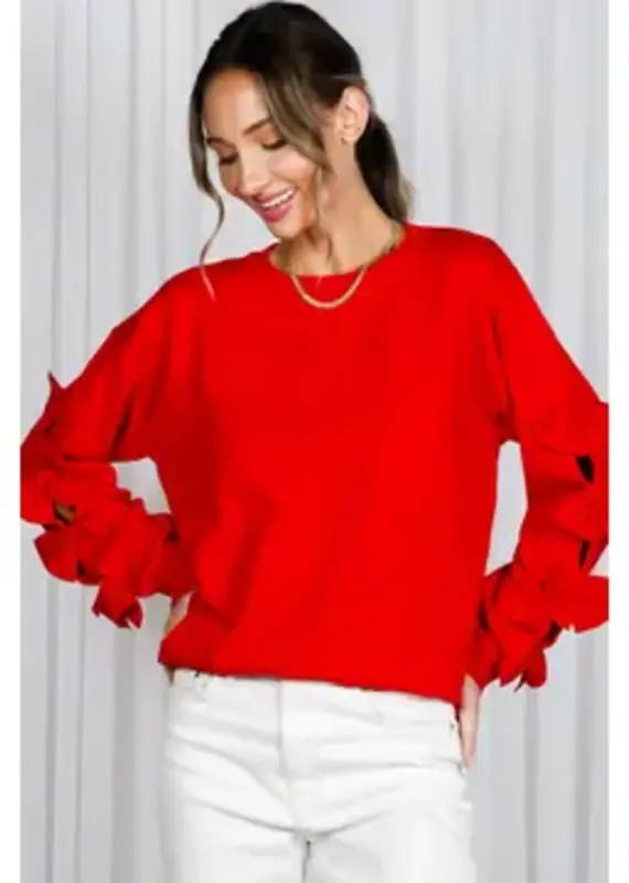 Betsy Crew Neck Sweater With Bow Detail Sleeve