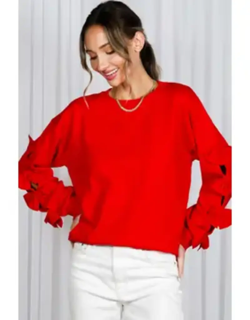 Betsy Crew Neck Sweater With Bow Detail Sleeve