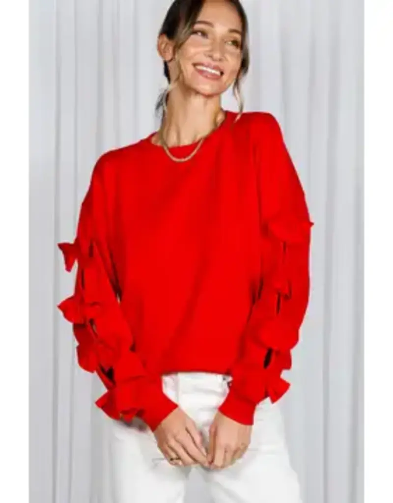 Betsy Crew Neck Sweater With Bow Detail Sleeve