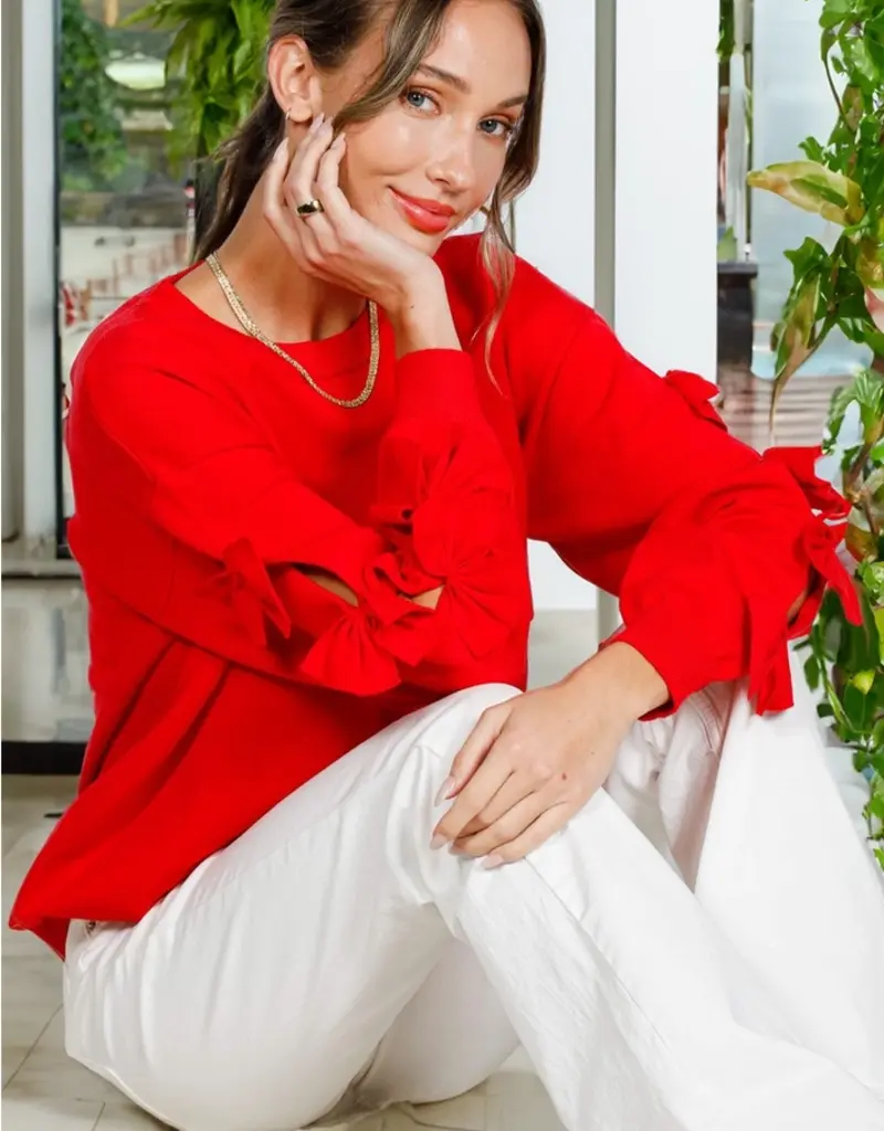 Betsy Crew Neck Sweater With Bow Detail Sleeve