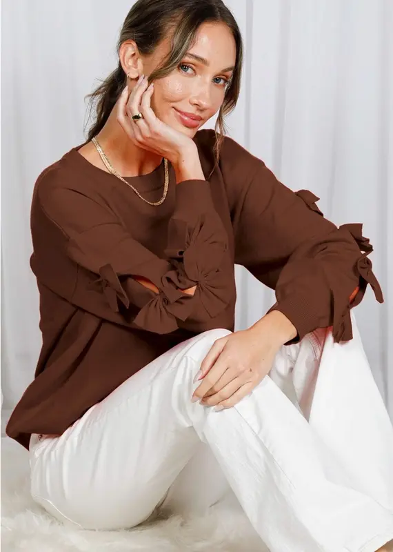 Betsy Crew Neck Sweater With Bow Detail Sleeve