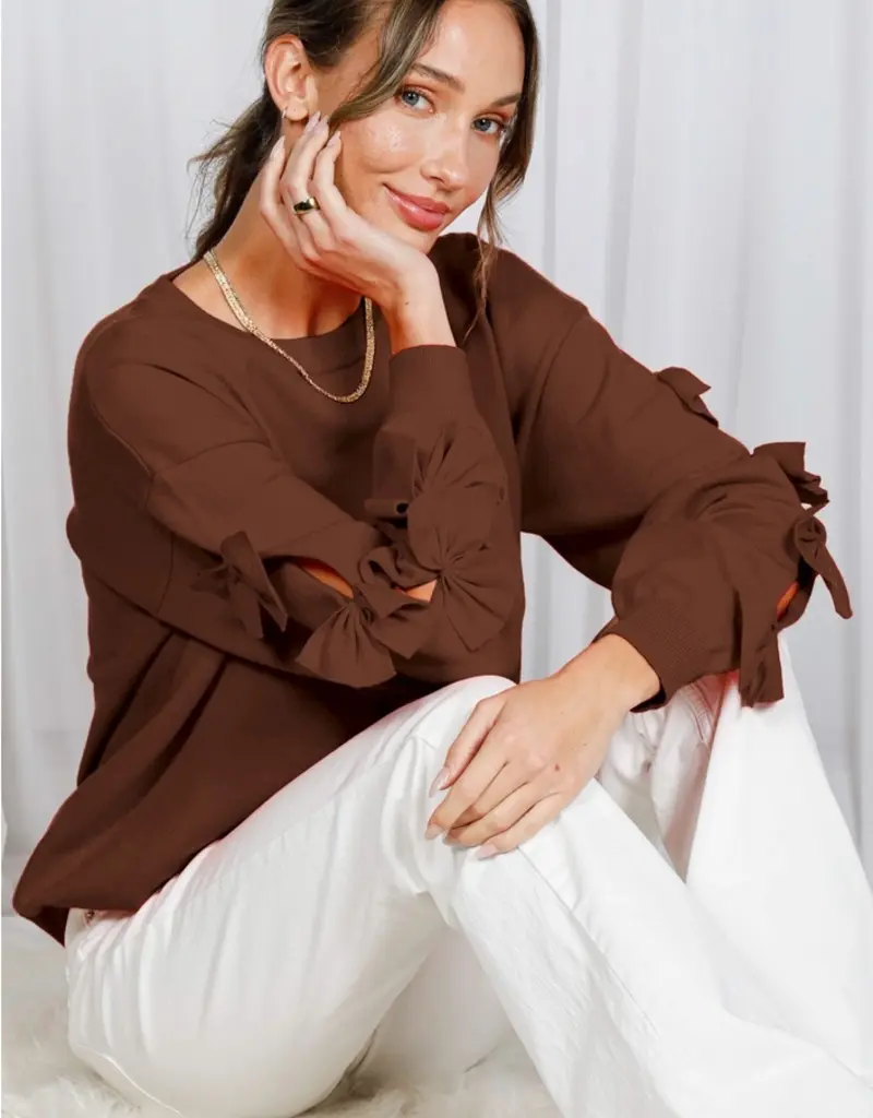 Betsy Crew Neck Sweater With Bow Detail Sleeve