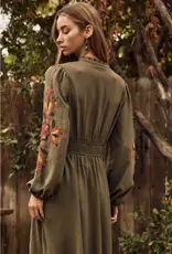 Midi Dress With Embroidered Detail on Front & Sleeves