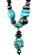 Long Chain Beaded Necklace W/Peace Sign Pendant