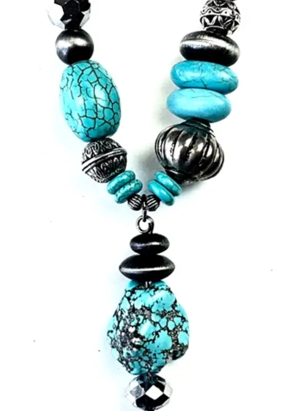 Long Chain Beaded Necklace W/Peace Sign Pendant