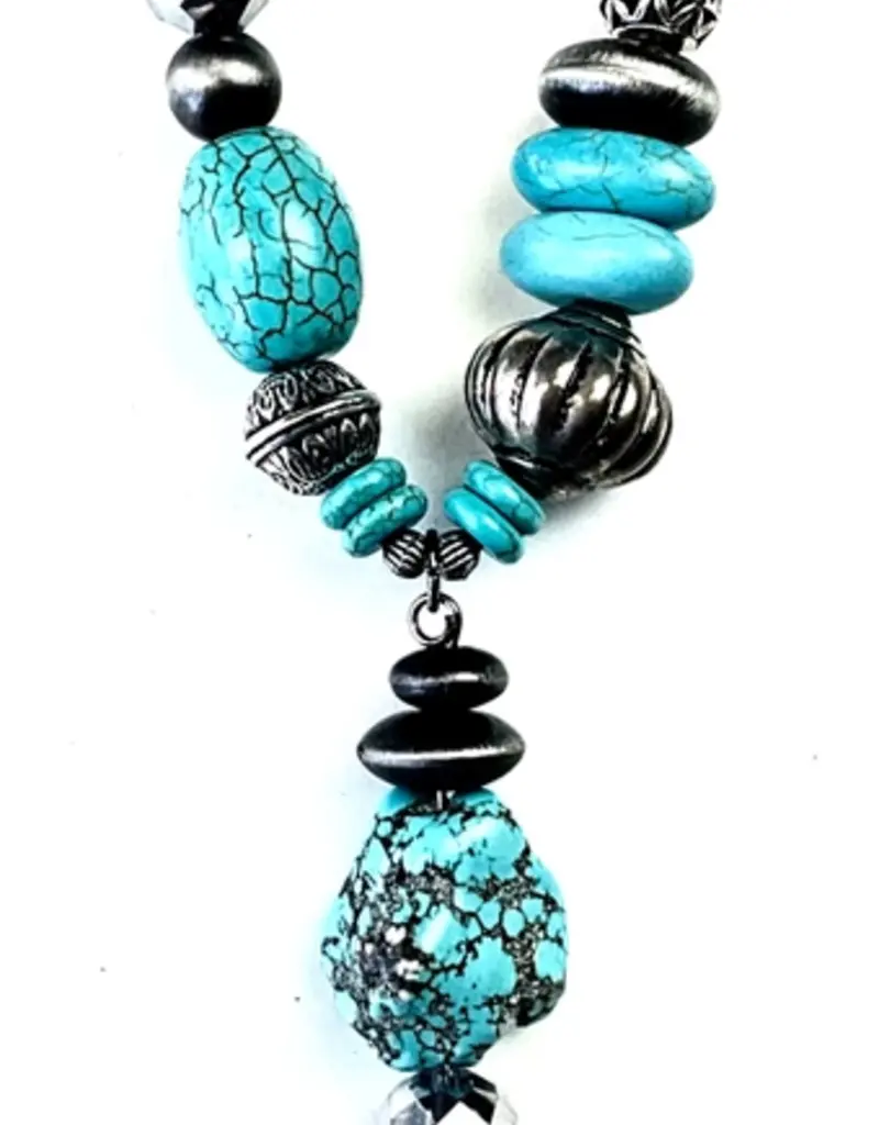 Long Chain Beaded Necklace W/Peace Sign Pendant