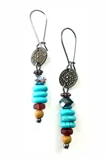 Ornate Disc W/Beaded Drop On Wire Earrings