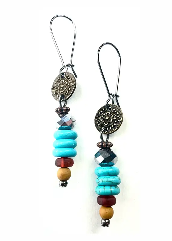Ornate Disc W/Beaded Drop On Wire Earrings