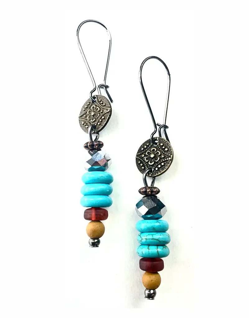 Ornate Disc W/Beaded Drop On Wire Earrings