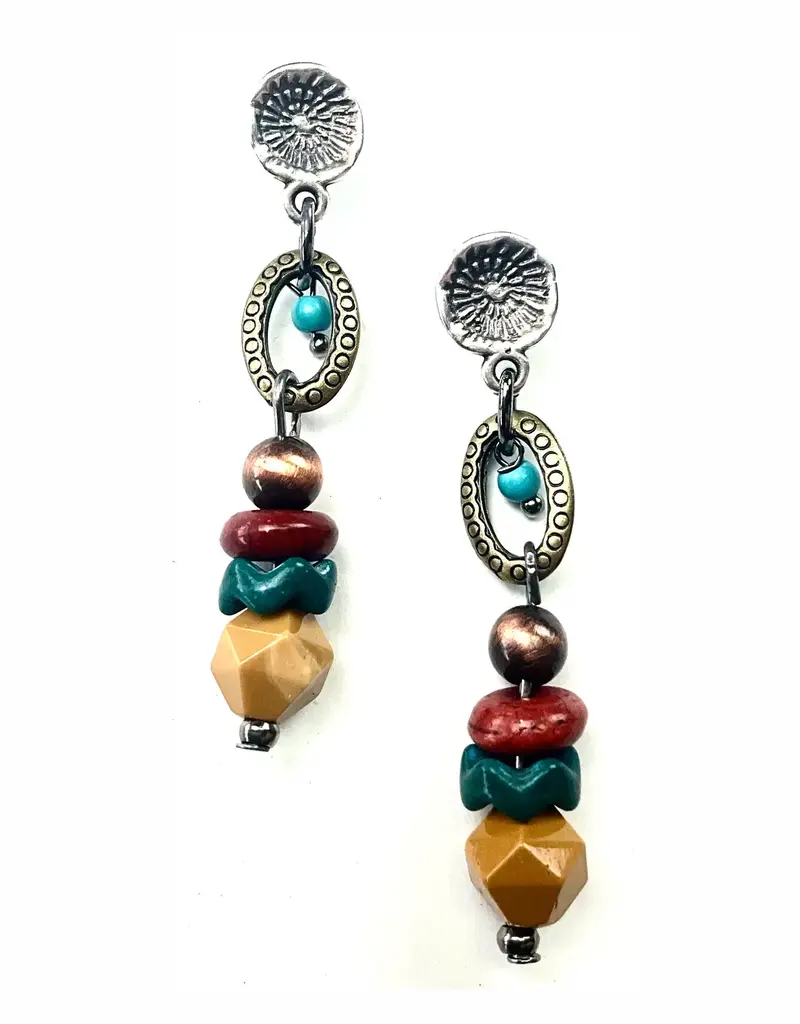Post Oval Link & Beaded LinearEarrings