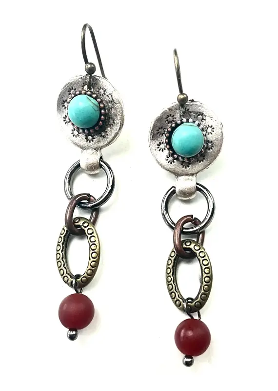 Solar Burst & Stones W/Dangle Earrings