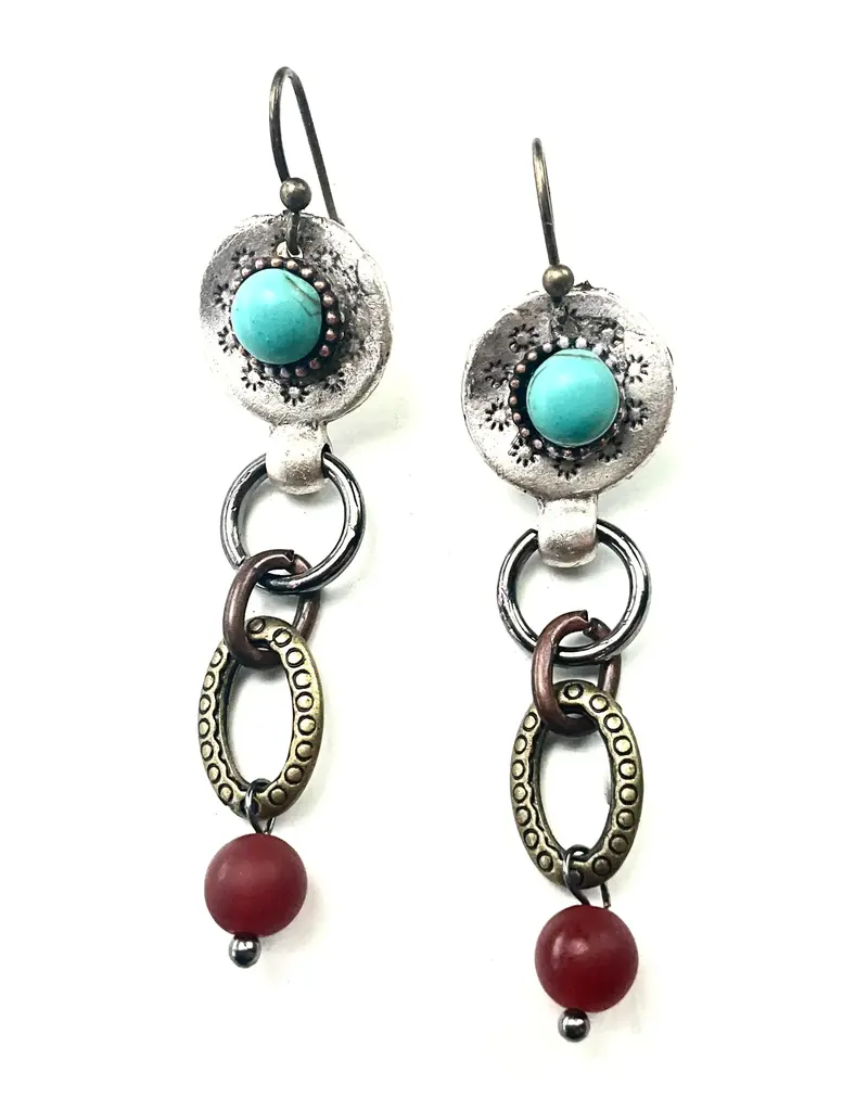 Solar Burst & Stones W/Dangle Earrings
