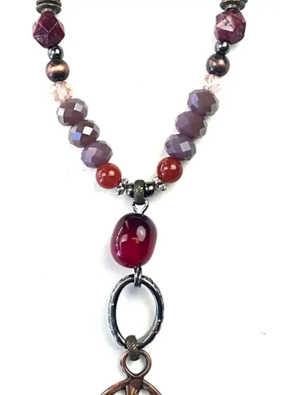 Beaded Necklace W/Chain & Peace Sign Pendant