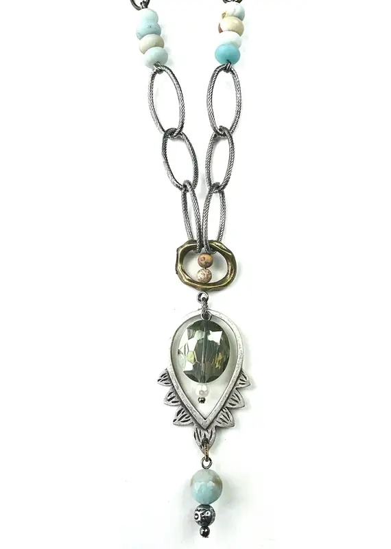 Bold Chain Necklace W/ Abstract Floral Pendant