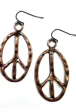 Oval Peace Sign On Wire Dangle Earrings