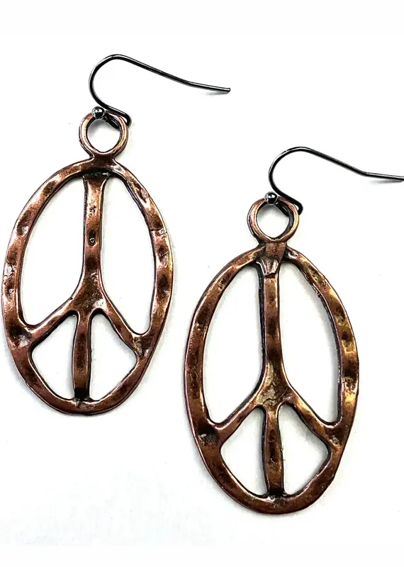 Oval Peace Sign On Wire Dangle Earrings