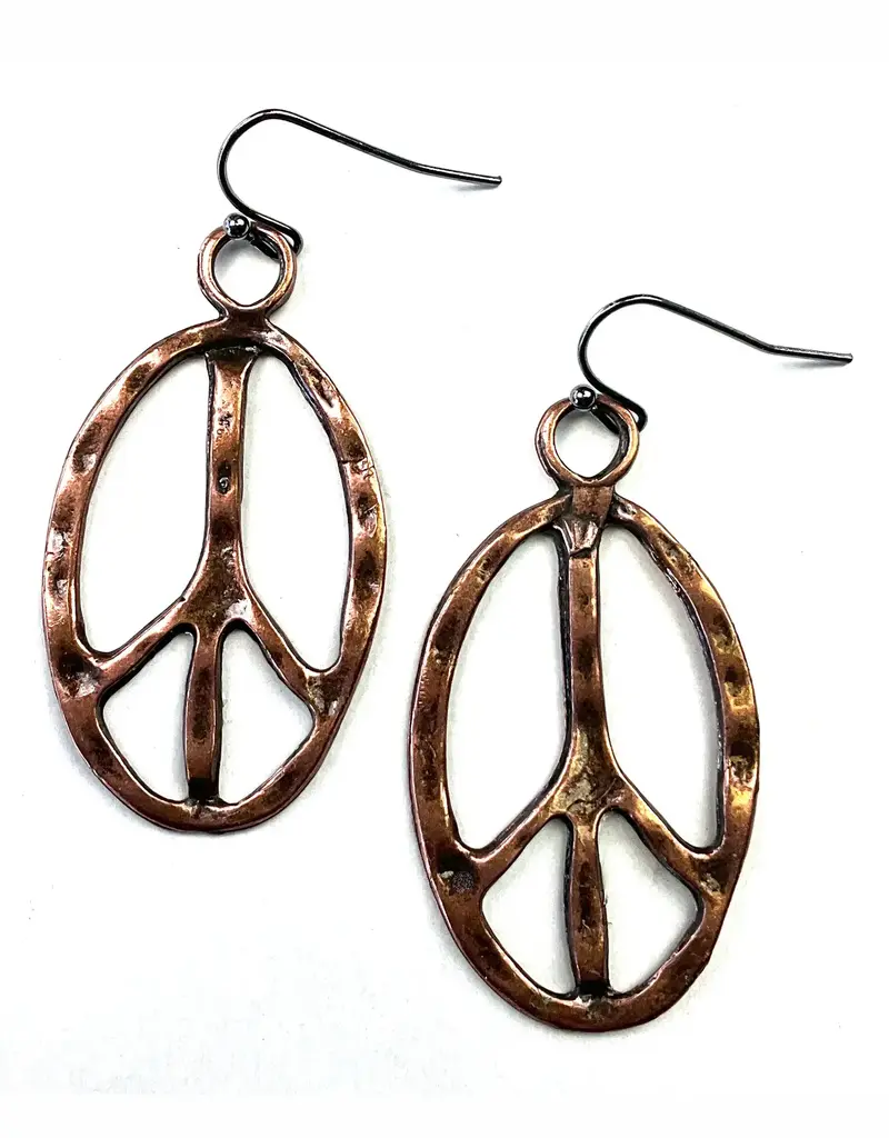 Oval Peace Sign On Wire Dangle Earrings