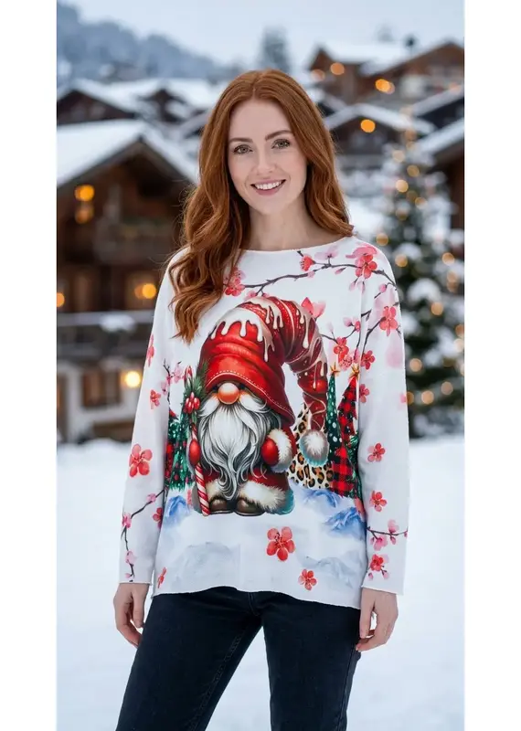 Cozy Christmas Gnome Printed Sweater - MAde in Italy - ONE SIZE