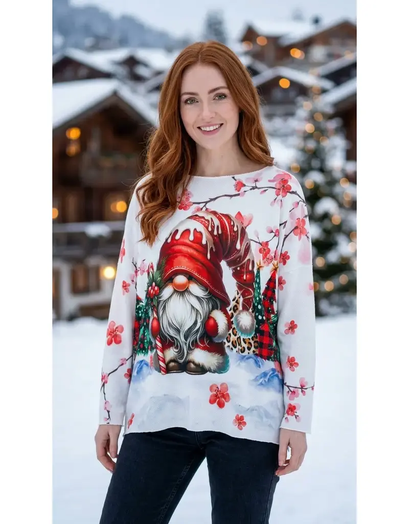 Cozy Christmas Gnome Printed Sweater