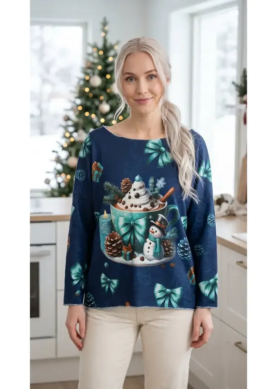 Cozy Christmas Snowman Mug Sweater - Made in Italy - ONE SIZE