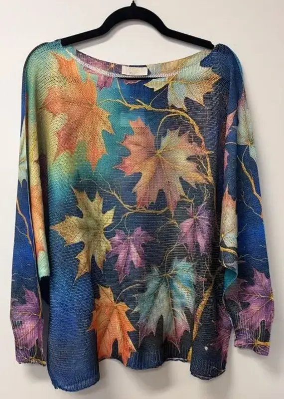Maple Leaf Printed Sweater - Made in Italy - Blue - ONE SIZE