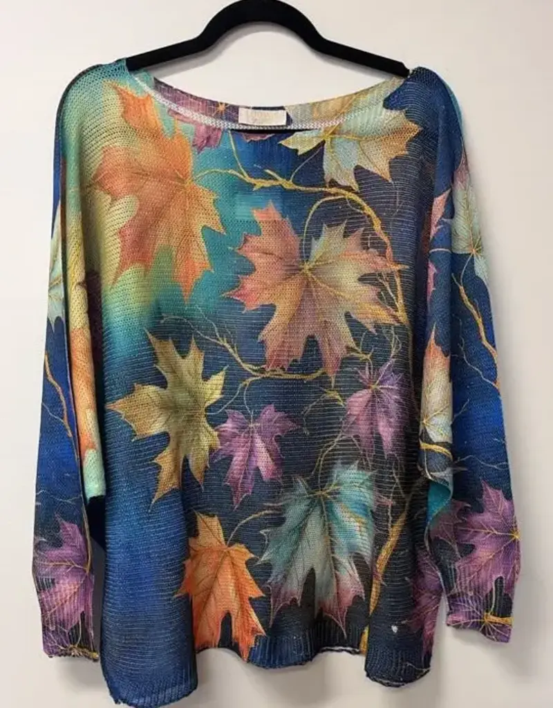 Maple Leaf Printed Sweater - Made in Italy - Blue - ONE SIZE