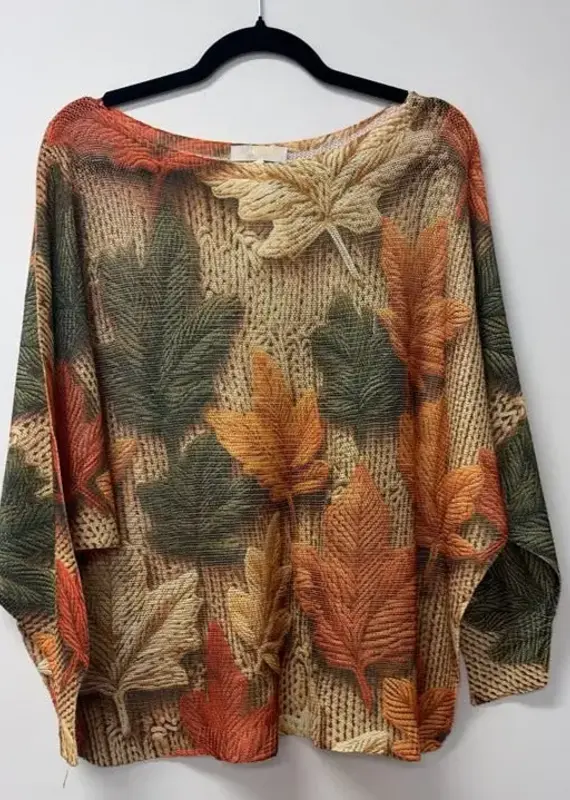 Autumn Leaf Printed Sweater - Made in Italy - ONE SIZE