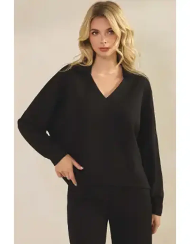 Elizabeth Elegant Collared V-Neck Top and Pant Set
