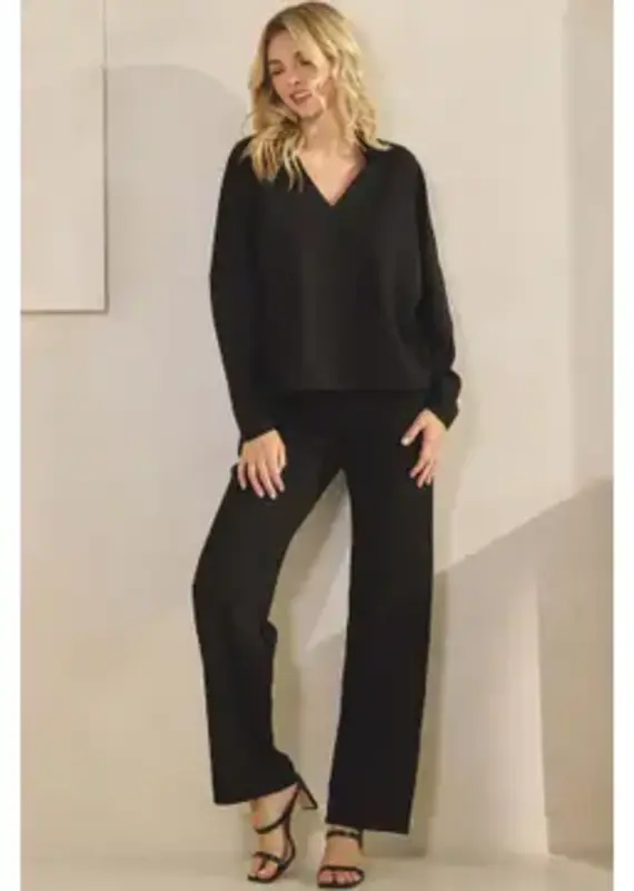 Elizabeth Elegant Collared V-Neck Top and Pant Set