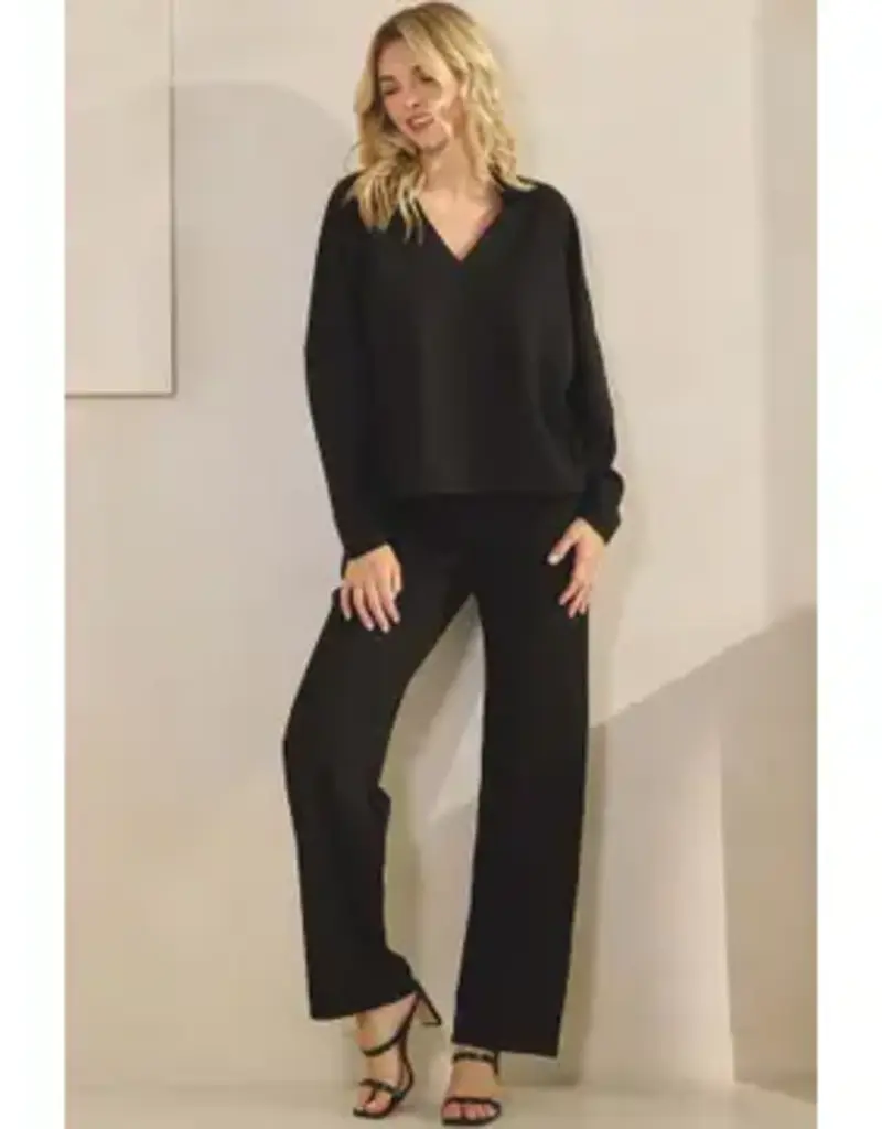 Elizabeth Elegant Collared V-Neck Top and Pant Set