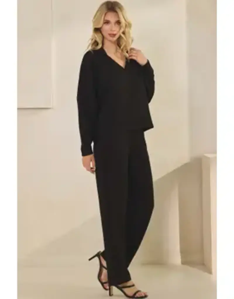 Elizabeth Elegant Collared V-Neck Top and Pant Set