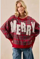 Merry Sweatshirt W/Chenille Letter Patches
