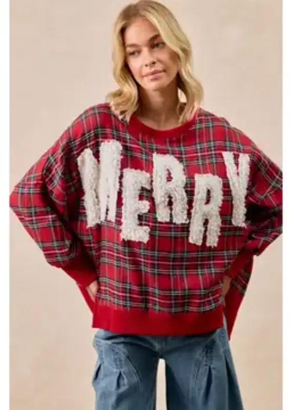 Merry Sweatshirt W/Chenille Letter Patches