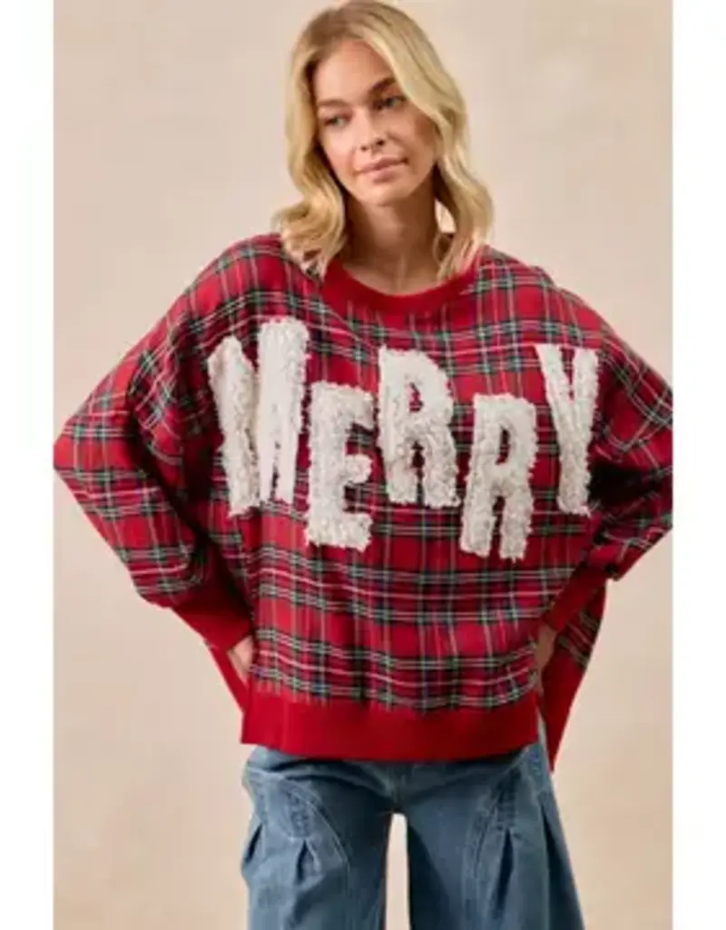 Merry Sweatshirt W/Chenille Letter Patches