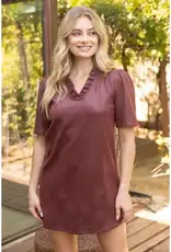 Rebecca Ruffled V-Neck Solid Faux Leather Dress
