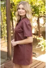 Rebecca Ruffled V-Neck Solid Faux Leather Dress