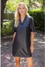 Rebecca Ruffled V-Neck Solid Faux Leather Dress