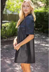 Rebecca Ruffled V-Neck Solid Faux Leather Dress