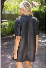 Rebecca Ruffled V-Neck Solid Faux Leather Dress