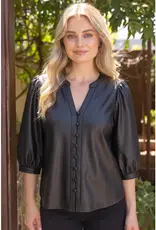 Lainey 3/4 Sleeve Solid Faux Leather Top