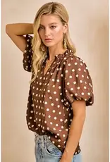Dana Polka Dot Printed Woven Ruffled V Neck Top