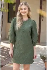 Jackie Floral Jacquard Dress W/ Covered Button Detail