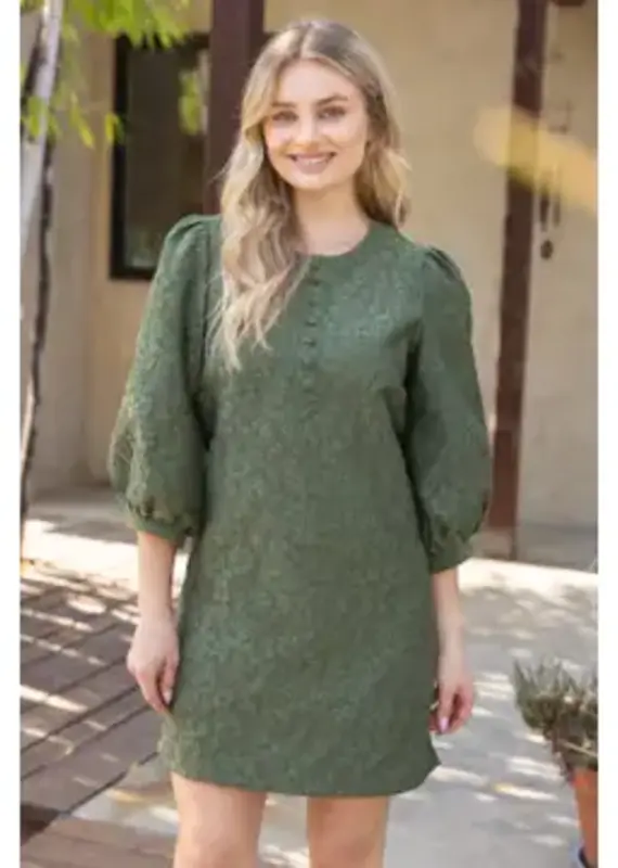 Jackie Floral Jacquard Dress W/ Covered Button Detail