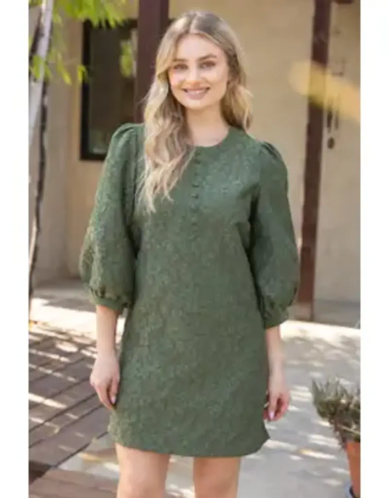 Jackie Floral Jacquard Dress W/ Covered Button Detail