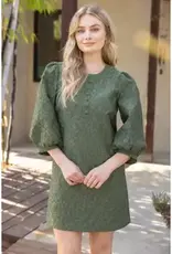 Jackie Floral Jacquard Dress W/ Covered Button Detail