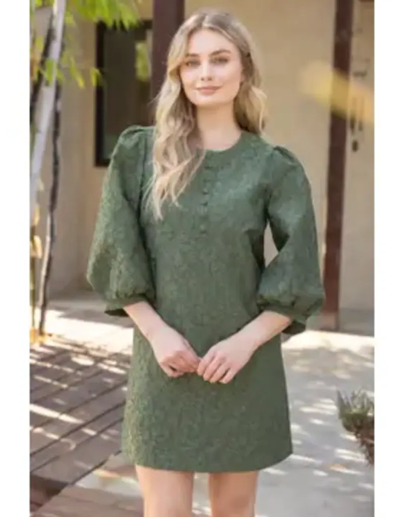 Jackie Floral Jacquard Dress W/ Covered Button Detail