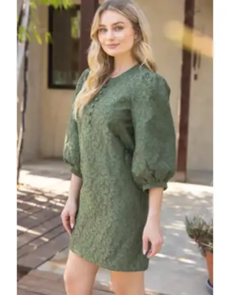 Jackie Floral Jacquard Dress W/ Covered Button Detail