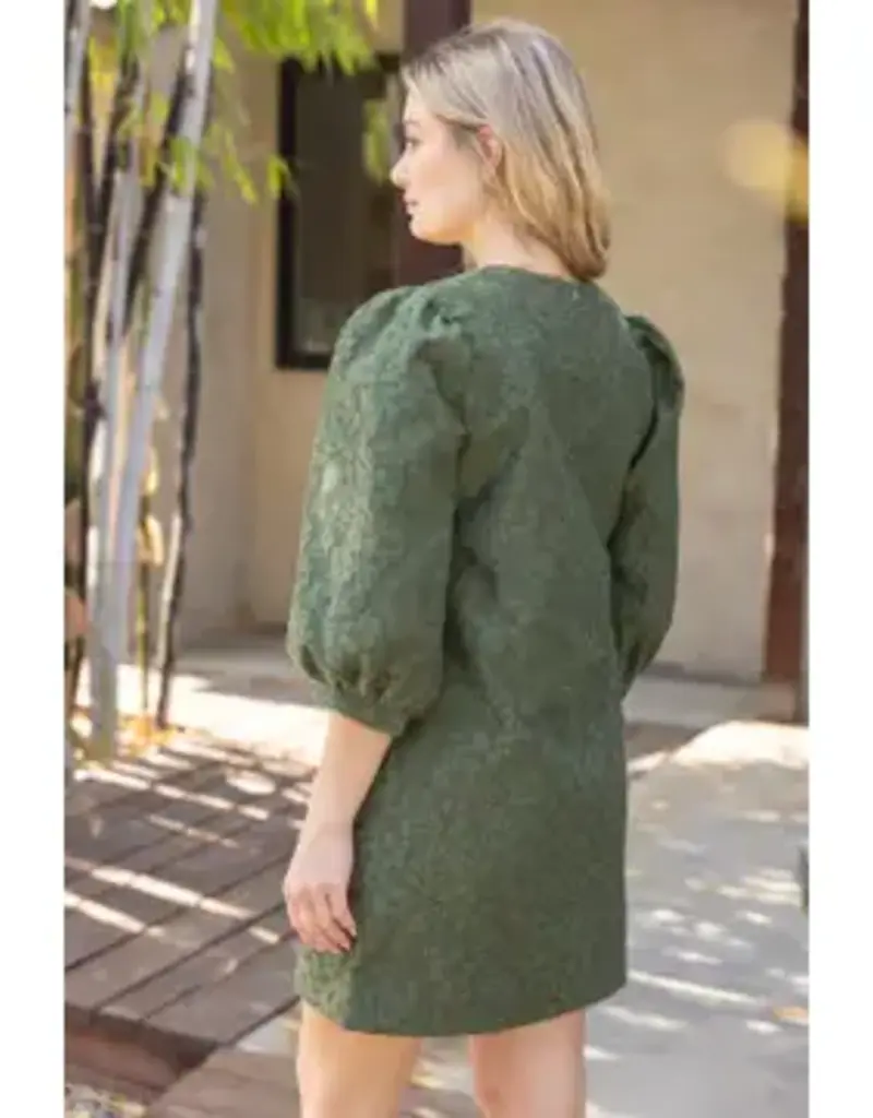 Jackie Floral Jacquard Dress W/ Covered Button Detail