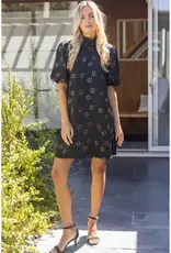 High Neck Tie Back Metallic Floral Print Dress